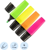 Маркер текстовыделитель 1-5мм набор 4цв/наб, пвх пакет (жел,зел,оран,роз)