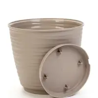 Горшок цветочный с поддоном Saffron, 5.4 л, d=22.4 см, h=20.5 см, пластиковый, бежевый