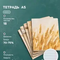 Тетрадь 18 листов в линейку Calligrata &laquo;Бежевая серия&raquo;, серые листы, блок №2, МИКС