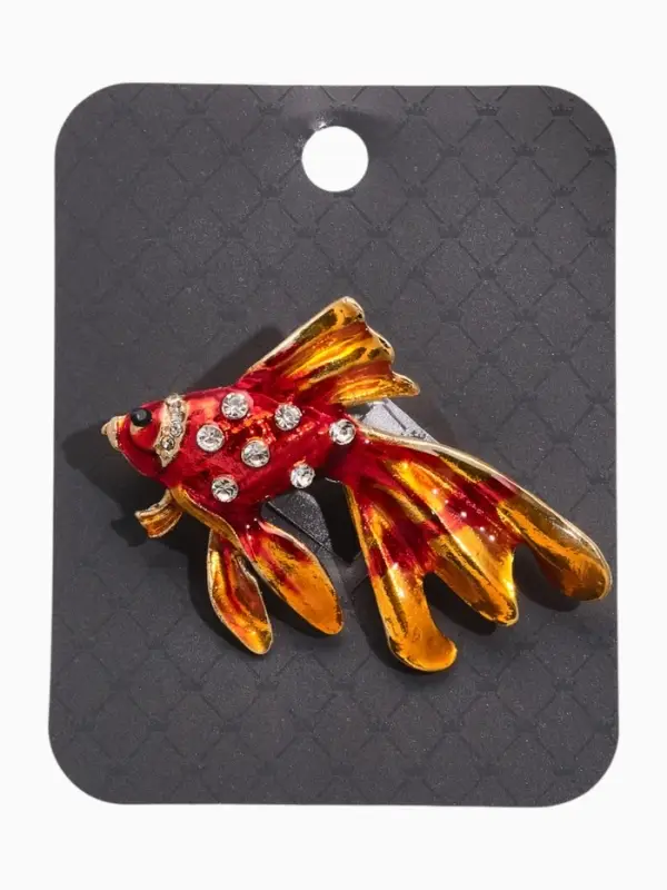 Брошь &laquo;Золотая рыбка&raquo;, красная, золотой в золоте