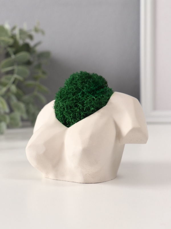 Кашпо бетонное  Кашпо бетонное "Бюст" со мхом 11х7х6,5 см белый (мох зеленый стабилизированный)