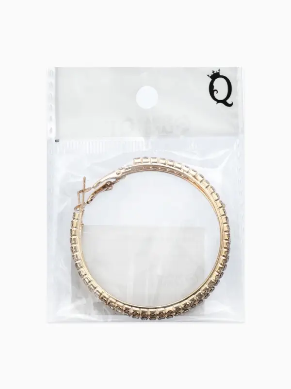 Серьги-кольца со стразами d=5.5 см, белые в золоте