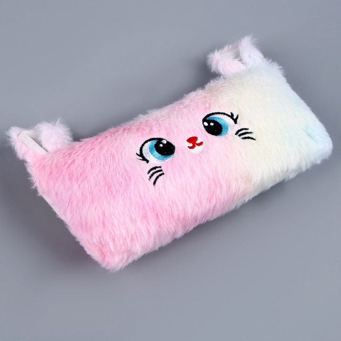 Пенал школьный мягкий «Котик», 20 × 10 см, плюш, белый цвет Пенал школьный мягкий «Котик», 20 × 10 см, плюш, белый цвет