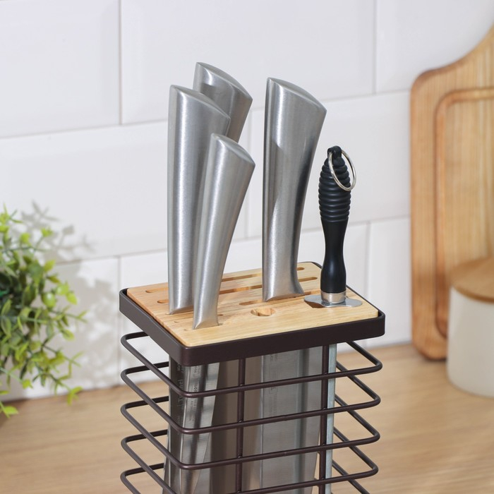 Подставка для ножей Доляна «Лофт», 13×10,5×23 см, цвет коричневый Подставка для ножей Доляна «Лофт», 13×10,5×23 см, цвет коричневый