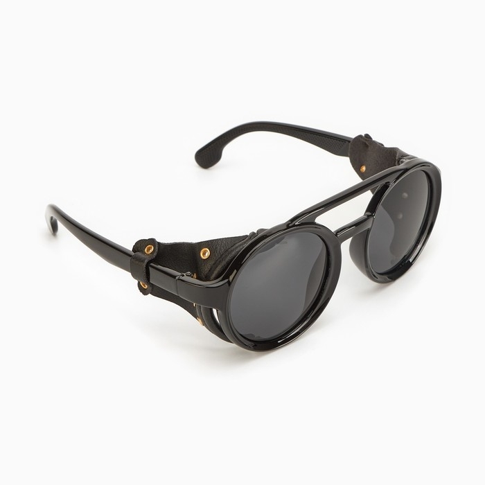 Очки солнечные круглые, uv 400, кожаные шторки, дужка 14.1 см, ширина 12.1 см, линза 5.2 х 5 см, чер Очки солнечные круглые, uv 400, кожаные шторки, дужка 14.1 см, ширина 12.1 см, линза 5.2 х 5 см, чер