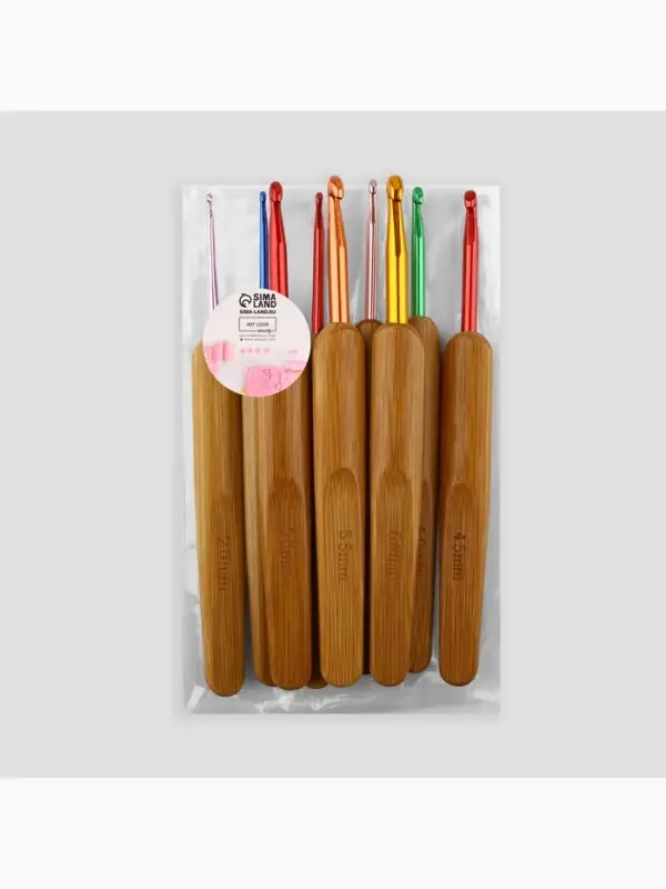 Набор крючков для вязания, с бамбуковыми ручками, d=2-6 мм, 13.5 см, 9 шт.