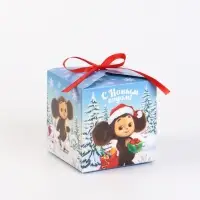 Коробка складная "Зимние забавы",Чебурашка, 12 х 12 х 12 см