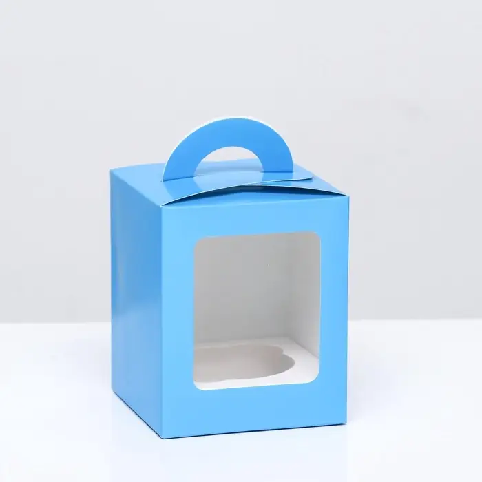 Коробка для 1 капкейк с окном голубая, 9.2×9.2×11.1 см Коробка для 1 капкейк с окном голубая, 9.2×9.2×11.1 см