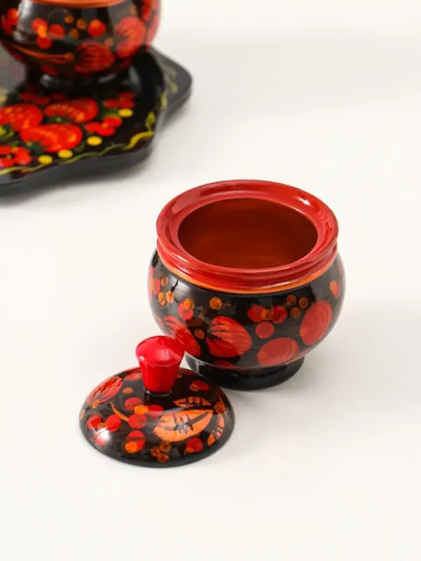 Набор для специй на подставке &laquo;Земляничка&raquo;, 15&times;15&times;6 см, дерево, хохлома