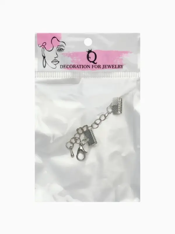 Зажим для ленты (пара) QF, 10 мм, металл, с цепочкой удлинителем, цвет серебро