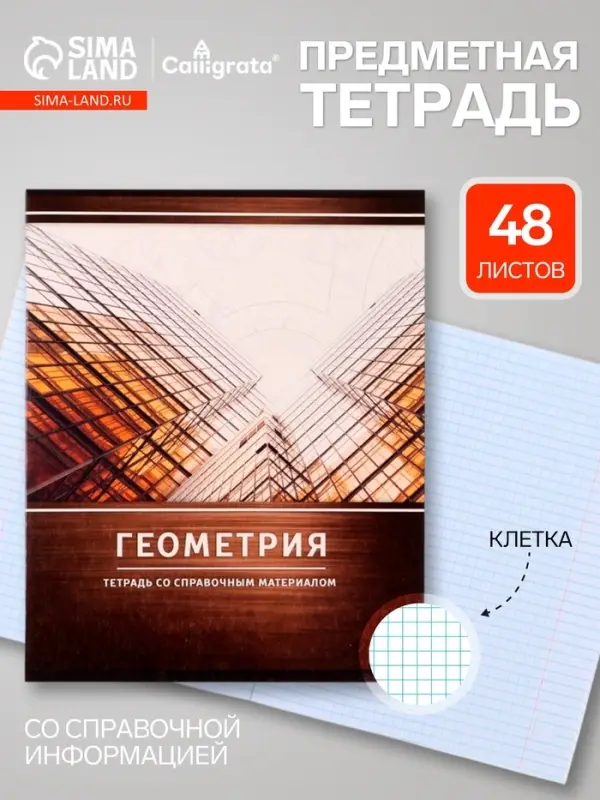 Предметная тетрадь по геометрии Calligrata &laquo;Металл&raquo;, 48 листов, в клетку, со справочным материалом, обложка из мелованного картона
