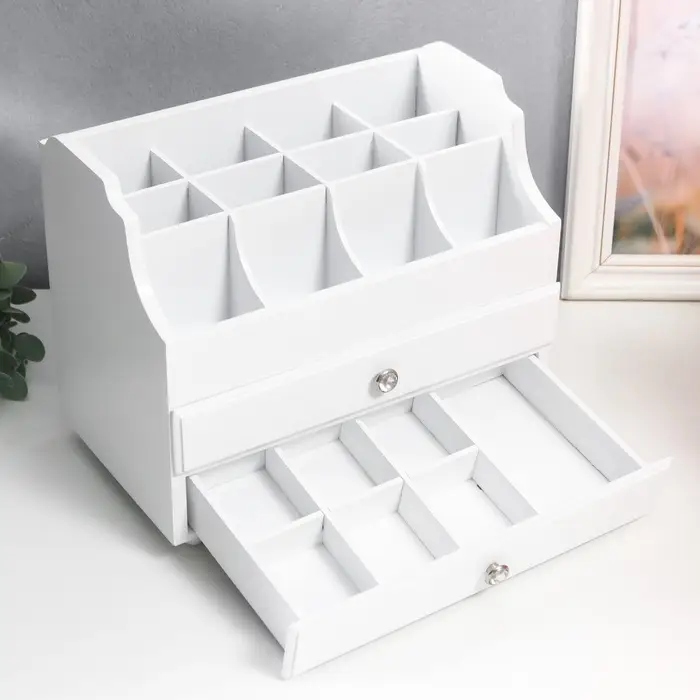 Шкатулка для украшений, косметики дерево, 2 ящика, белая, с ящичками, 26&times;16.5&times;21.7 см