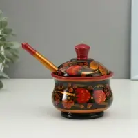 Сахарница дерево хохлома &laquo;Красота&raquo; с ложкой, 10&times;9 см