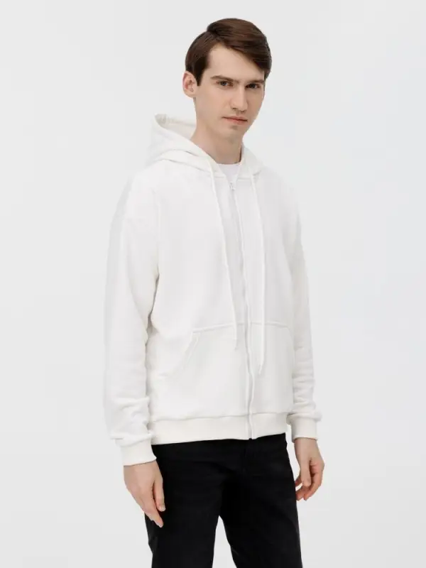 Толстовка унисекс оверсайз на молнии Zippy Terry, белая, размер XS/S Толстовка унисекс оверсайз на молнии Zippy Terry, белая, размер XS/S