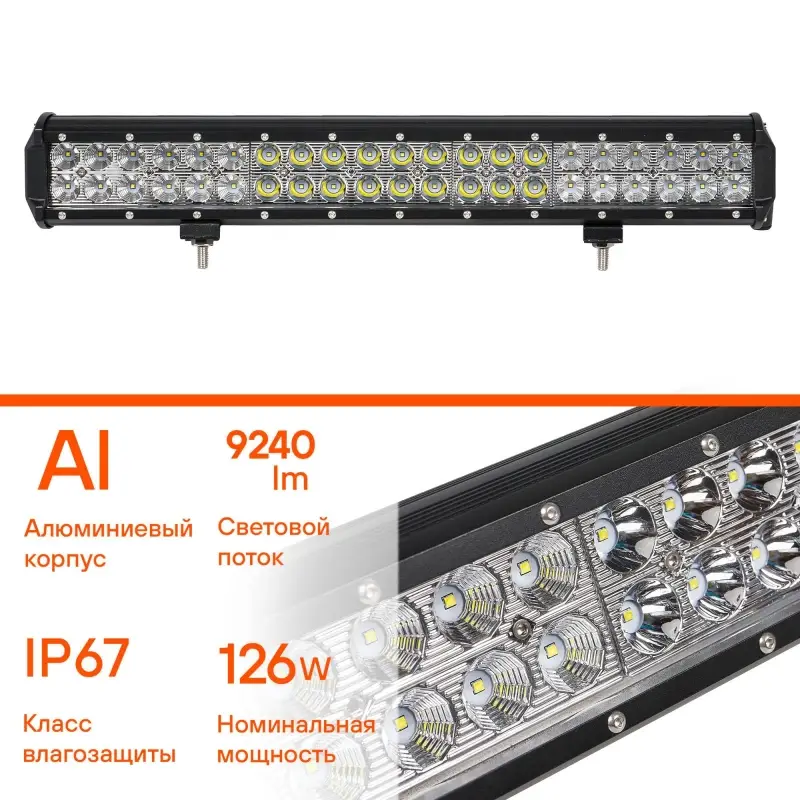 Фара светодиодная (балка) двухрядная, 42 LED комбинир. свет, 126W, (505х78х65) 12/24V