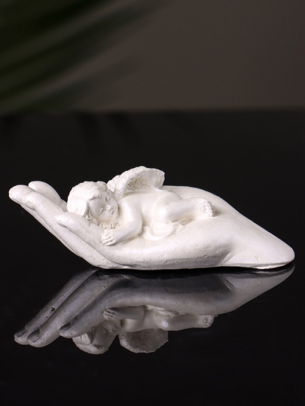 Фигура "Ангелок на ладони спит" малый, 3х7х3 см, перламутр