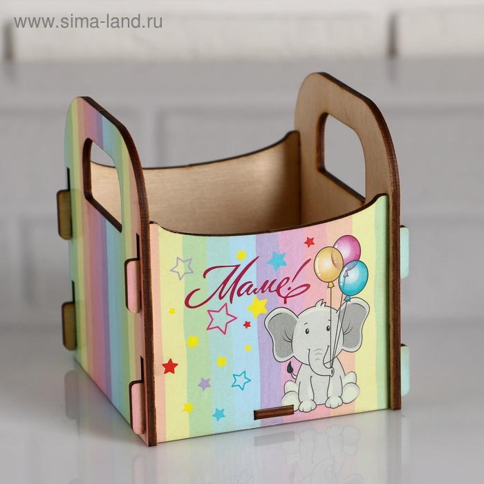 Кашпо деревянное 10.5×10×11 см подарочное Рокси Смит  Кашпо деревянное 10.5×10×11 см подарочное Рокси Смит "Маме! Слоник", коробка