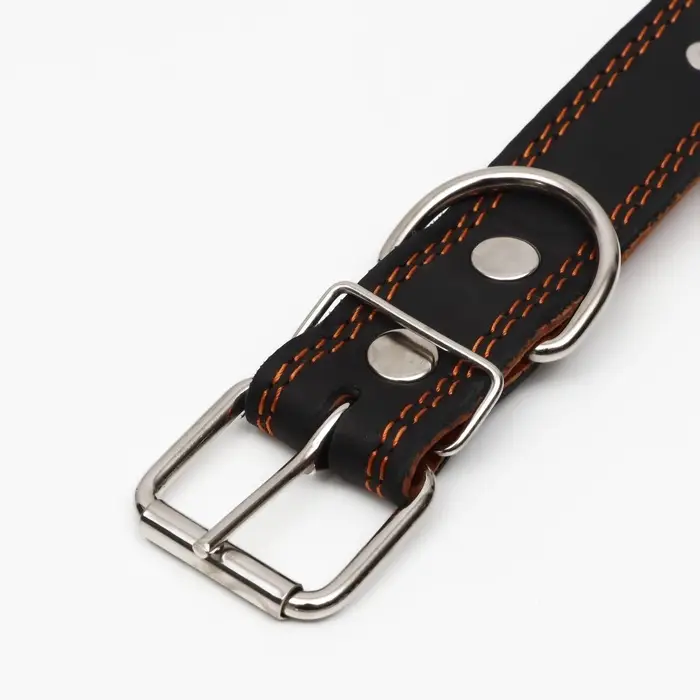 Ошейник &laquo;Строгий шип&raquo;, 70&times;3.5 см, ОШ 45-60 см, кожа, чёрный