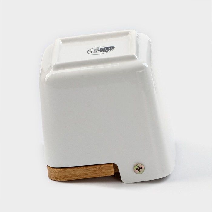 Банка для хранения сыпучих продуктов с ложкой BellaTenero, 280 мл, 9×9,5 см, с бамбуковой крышкой, фарфоровая, цвет белый