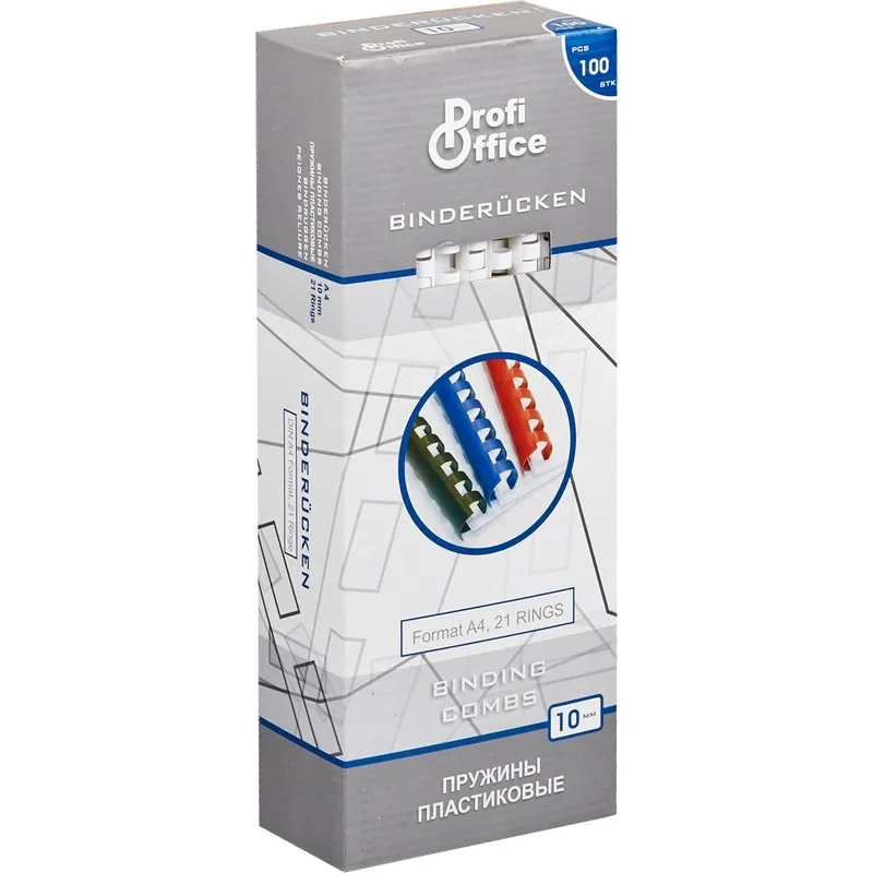Пружины для переплета пластиковые ProfiOffice 10мм, белые 100шт/уп.