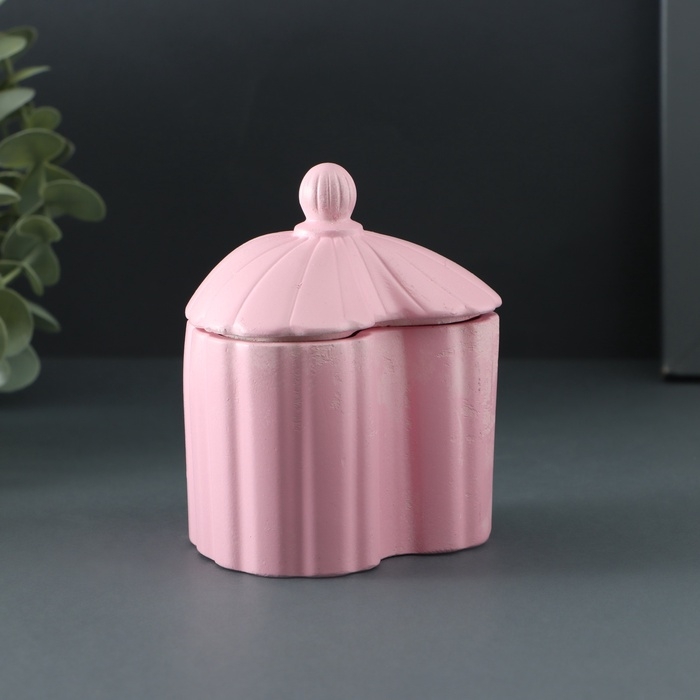 Шкатулка с крышкой - подсвечник "Сердце рельефное"  10х8х8см, розовая