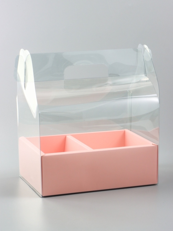 Коробка с PVC для цветов и десертов 26 х 18 х 30 см, розовый Коробка с PVC для цветов и десертов 26 х 18 х 30 см, розовый