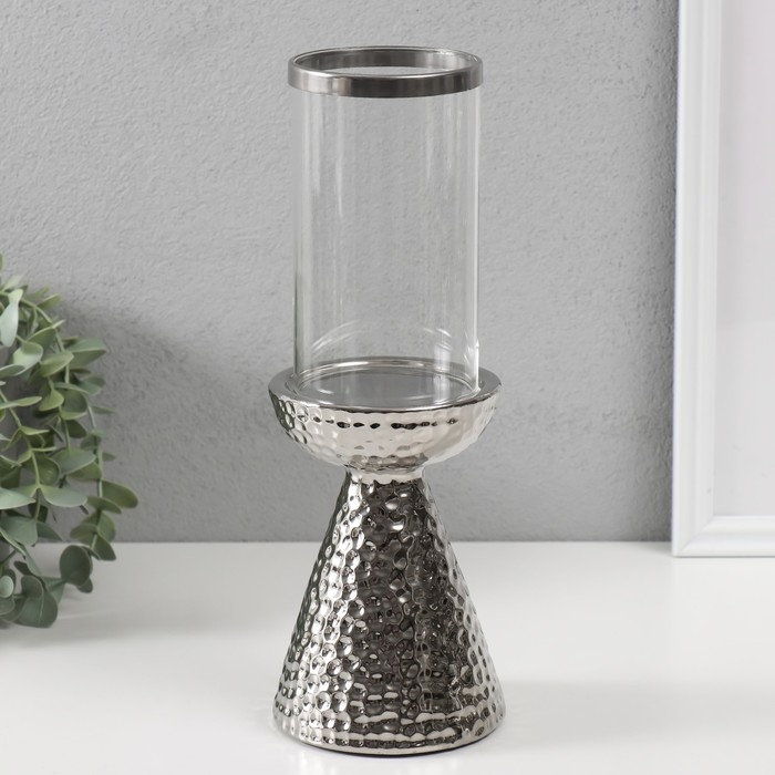 Подсвечник керамика, стекло на 1 свечу Подсвечник керамика, стекло на 1 свечу "Ибис" d=7,5 см серебро 10,5х10,5х29,5 см