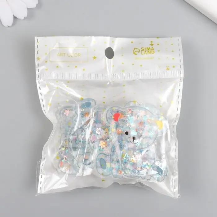 Шейкер для творчества акрил "Медвежонок в клеточку" с глиттером 0,5х4,7х5 см