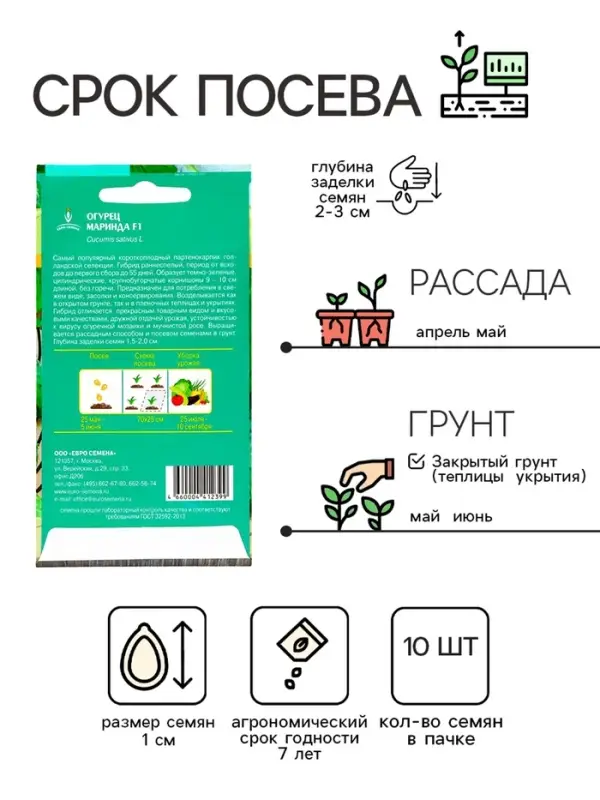 Семена Огурец  Семена Огурец "Маринда" F1, партенокарпический, 10 шт.