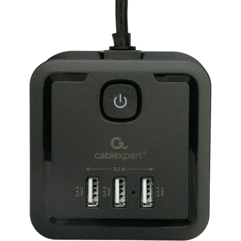 Сетевой фильтр Cablexpert Tower 4р/2м, 10А, 3xUSB, черный(TWR-4-U3-B-2)