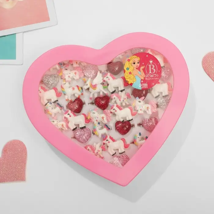 Кольцо детское «Волшебное» единороги и сердечки, форма МИКС, цветные Кольцо детское «Волшебное» единороги и сердечки, форма МИКС, цветные