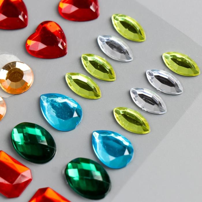 Наклейка пластик стразы Наклейка пластик стразы "Самоцветы" МИКС 19х8 см