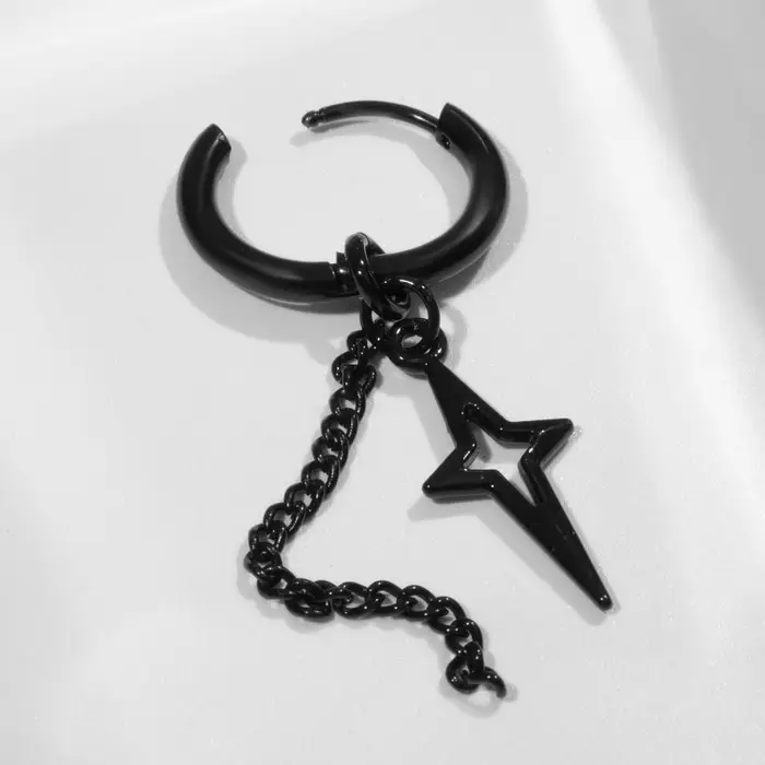 Пирсинг в ухо «Кольцо» звезда полярная с цепью, d=15 мм, чёрный Пирсинг в ухо «Кольцо» звезда полярная с цепью, d=15 мм, чёрный