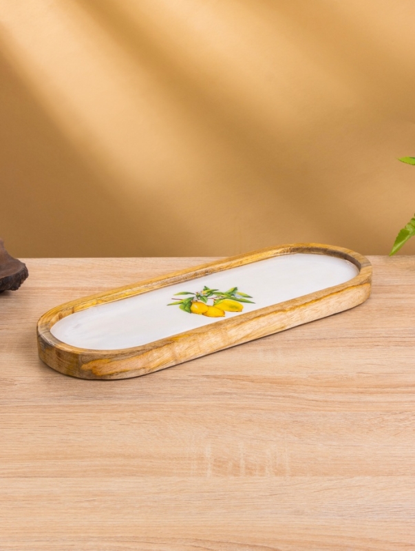 Набор розеток на подносе  Набор розеток на подносе "Лимоны" (3 шт) дерево манго 33,5х13х6,5 см