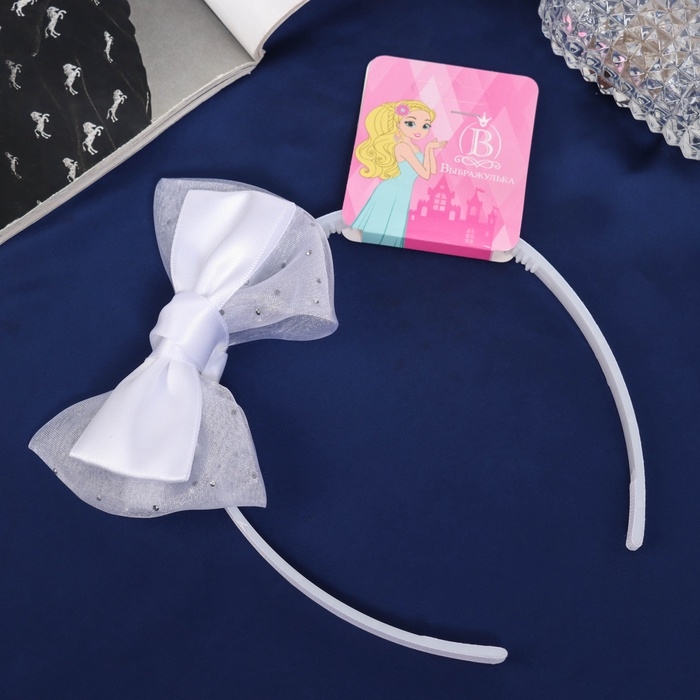 Ободок для волос  Ободок для волос "Школьница" бант классик блеск, 11х1 см, белый