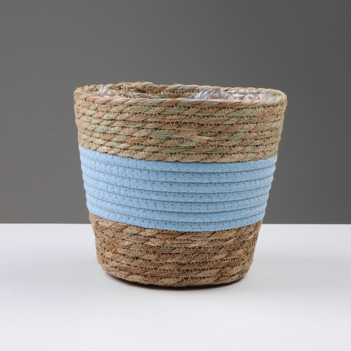 Кашпо плетеное  Кашпо плетеное "Намибия", 21,5х21,5х18,8 см, натуральный, голубой