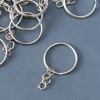Основа для брелока кольцо с цепочкой, металл под серебро, 2.5&times;2.5 см, набор 40 шт.