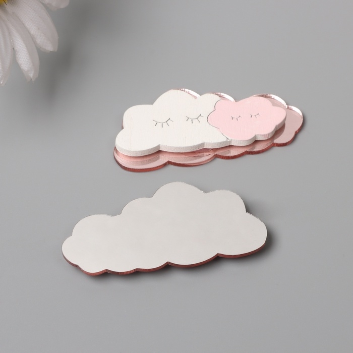 Декор для творчества дерево, пластик "Спящее облачко" зеркальный набор 2 шт 5,3х2,6 см МИКС