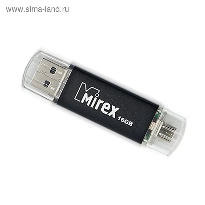 Флешка Mirex SMART BLACK, 16 ГБ, USB 2.0, USB/microUSB, чтение до 25 Мб/с, запись до 15 Мб/с, чёрная