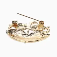 Брошь &laquo;Кошки&raquo; в зонте, осенняя, цвет коричневый в золоте