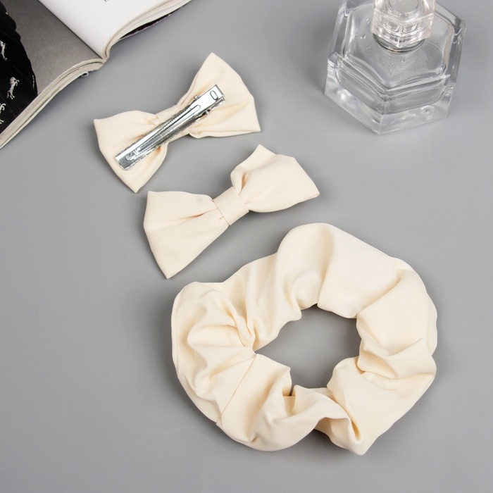 Набор для волос Набор для волос "Фелиция" (резинка 7 см, 2 зажима 6,5 см) стиль, молочный