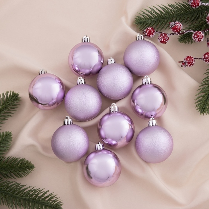 Набор шаров пластик d-5 см, 10 шт Набор шаров пластик d-5 см, 10 шт "Глянцевый мороз" сиреневый