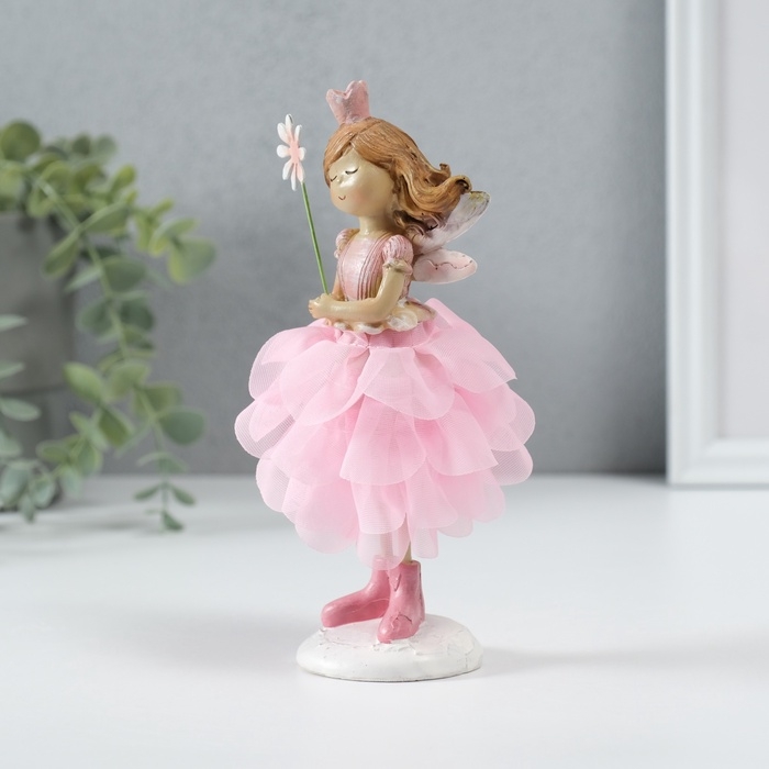 Сувенир полистоун  Сувенир полистоун "Девочка фея в розовом цветочном платье с палочкой" 9х9х17 см