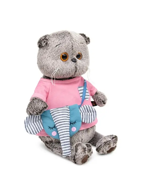 Мягкая игрушка &laquo;Кот Басик&raquo; 19 см, в футболке и с сумочкой - слоником