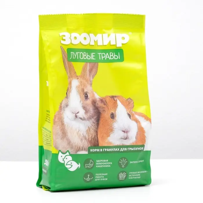 Корм &laquo;ЗООМИР Луговые травы&raquo; для кроликов и грызунов, гранулы, 500 г