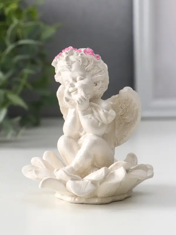 Фигурка гипс &laquo;Ангел на цветке&raquo;, 8.5&times;7.5&times;7 см, перламутр