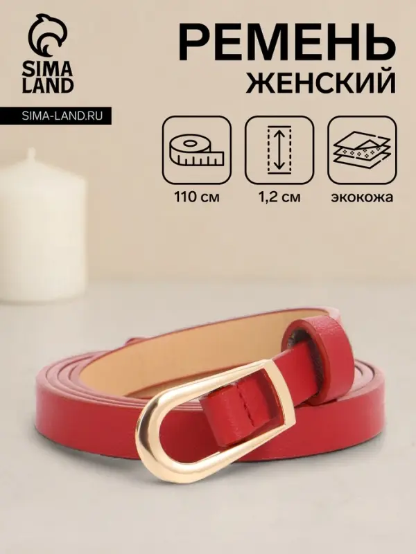 Ремень женский тонкий, 110&times;1.2 см, пряжка металл, золотистая, красный