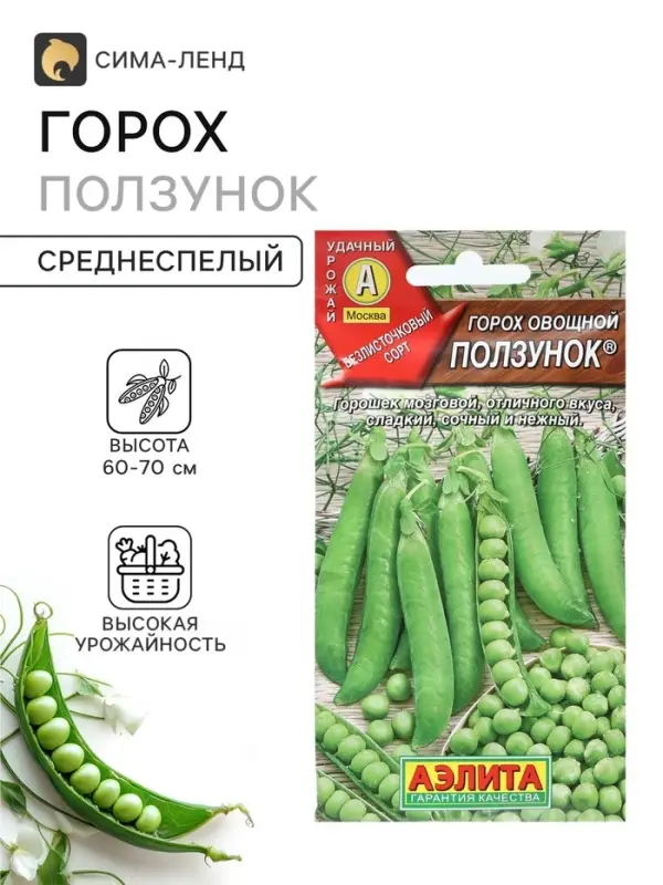 Семена Горох овощной &laquo;Ползунок&raquo;, 10 г, безлисточковый, &laquo;Аэлита&raquo;