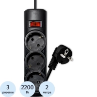 Сетевой фильтр PROGIX PG335 3р/2м/2,2кВт/10А заземление, черный, ПВС 3х0.75