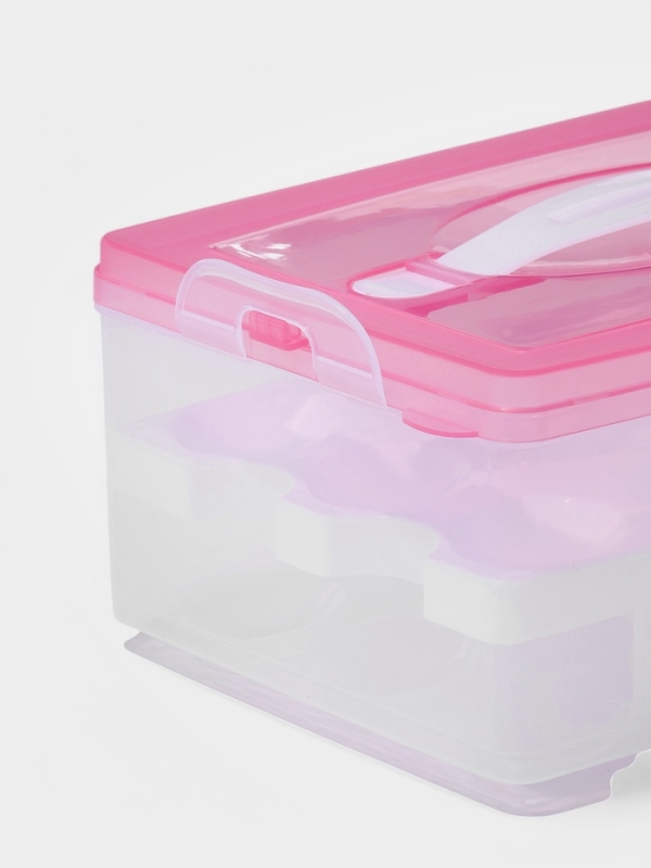 Контейнер для хранения яиц, 24 ячейки, двухуровневый, пластик, 24×16×11 см, розовый